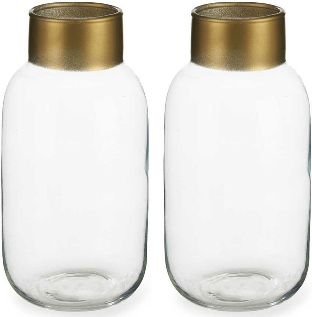 Giftdecor Bloemenvazen 2x Stuks - Luxe Decoratie Glas - Transparant/goud - 12 X 24 Cm - Vazen