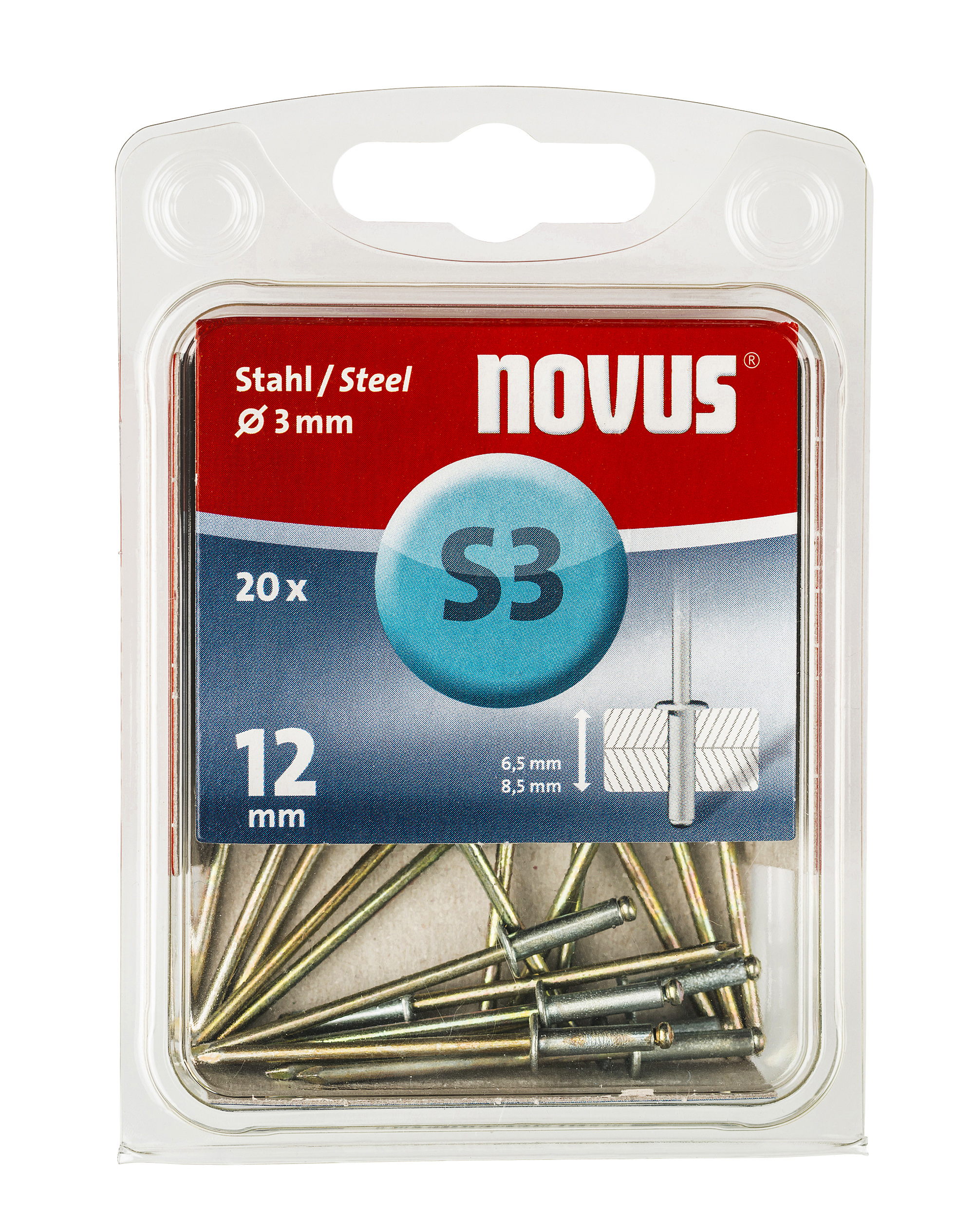 Novus Blindklinknagel S3 X 1mm, Staal S3 | 20 stuks - 045-0035