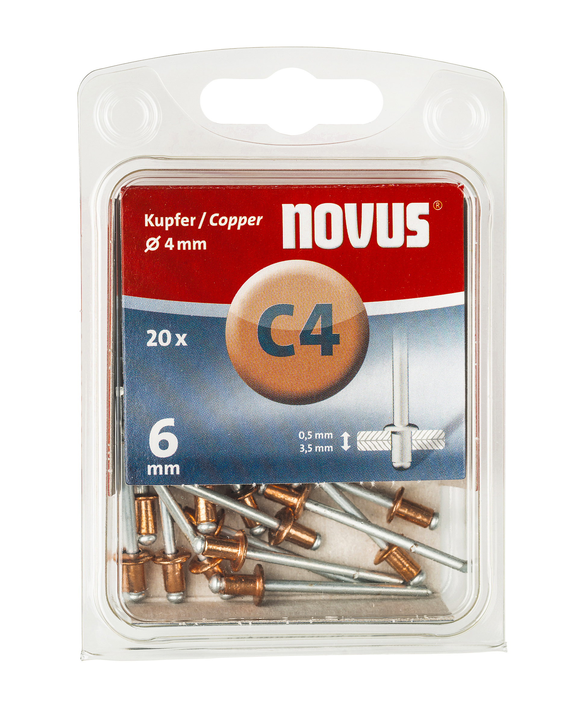 Novus Blindklinknagel C4 X 6mm, Koper | 20 stuks - 045-0038