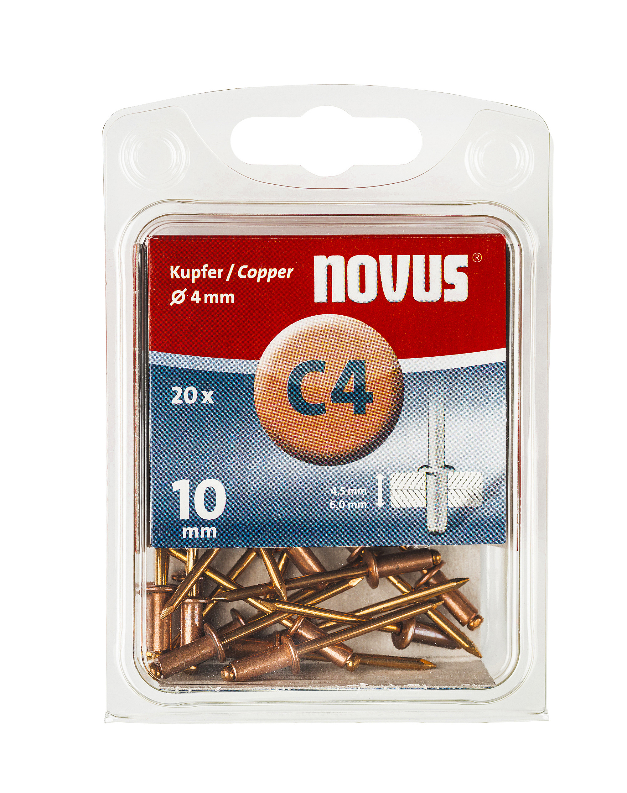 Novus Blindklinknagel C4 X 10mm, Koper | 20 stuks - 045-0039