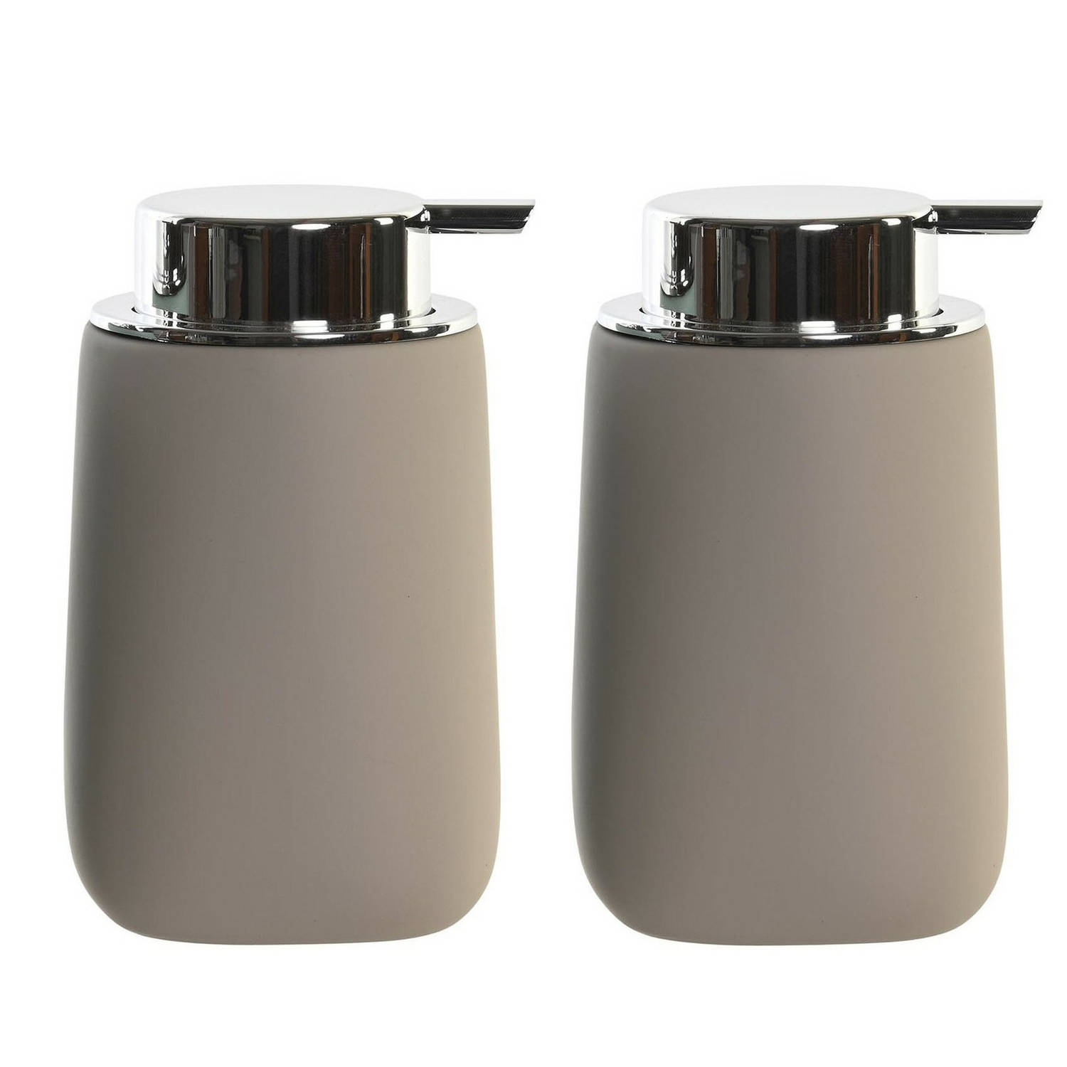 Items 2x Stuks Zeeppompje/dispenser Kunststeen/rvs In Taupe/beige 14 Cm - Zeeppompjes