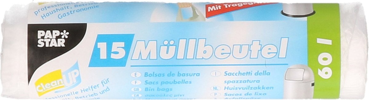 Papstar 30x Stuks Afvalzakken/vuilniszakken - 60 Liter - Transparant - Prullenbak Zakken - Vuilniszakken