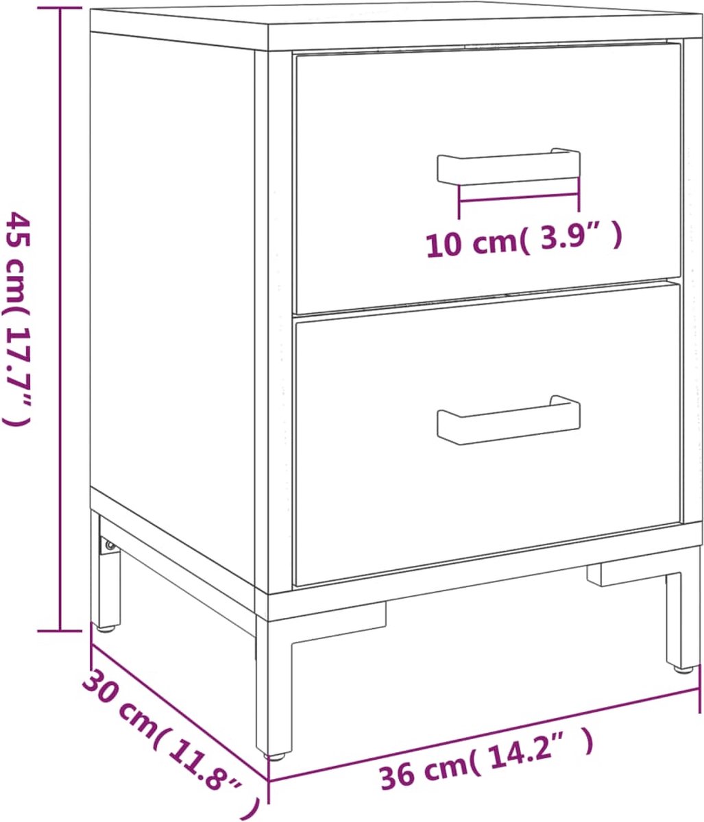 Vidaxl Nachtkastjes 2 St 36x30x45 Cm Massief Grenenhout - Zwart