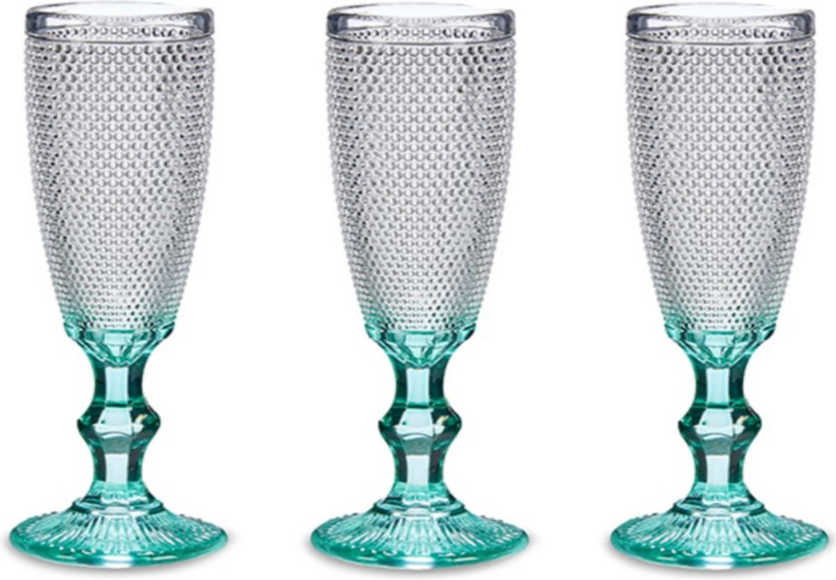 Vivalto Luxe Monaco Serie Champagneglazen Set 6x Stuks Op Turquoise Blauwe Voet 180 Ml - Champagneglazen