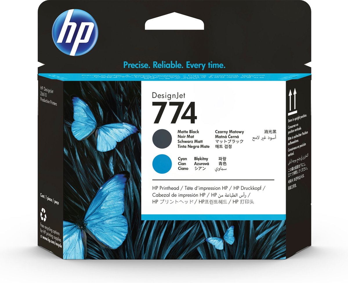 HP 774 Origineel Cyaan, Mat - Zwart
