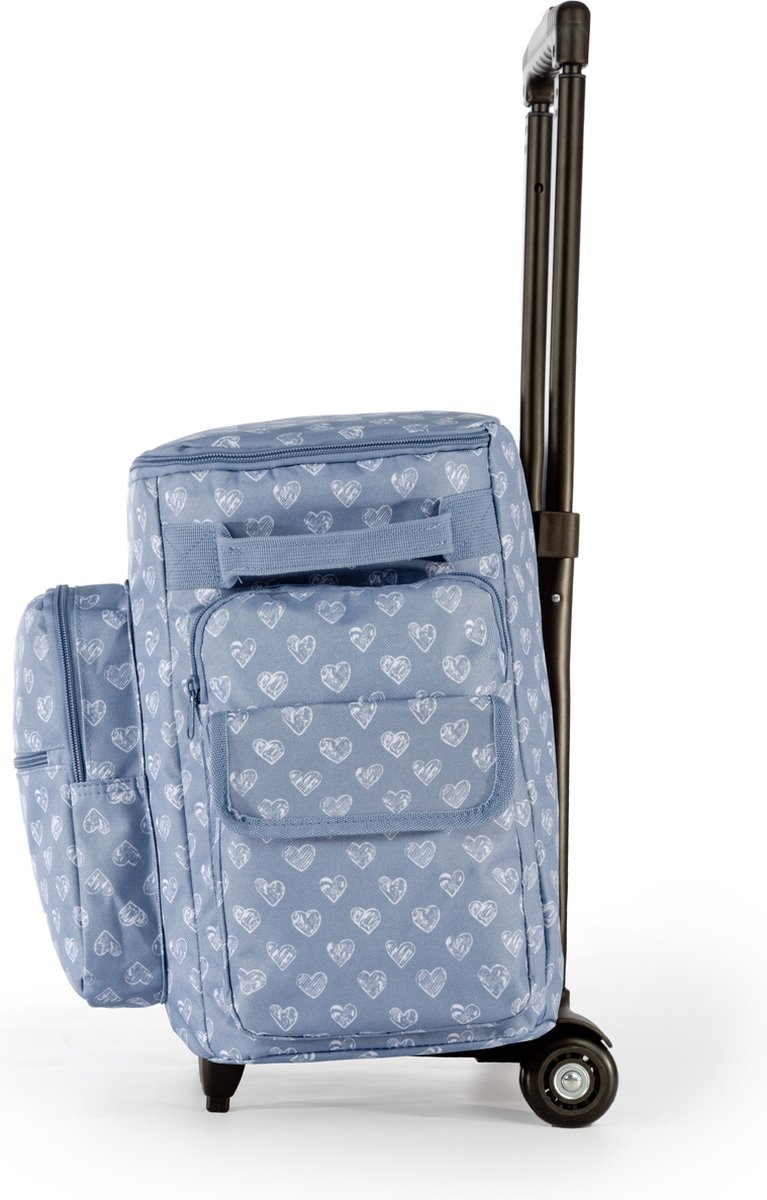 Clarie Naaimachinetrolley Hartjes/blauw/wit - Zwart