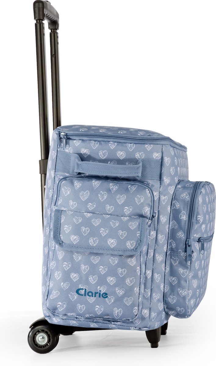 Clarie Naaimachinetrolley Hartjes/blauw/wit - Zwart