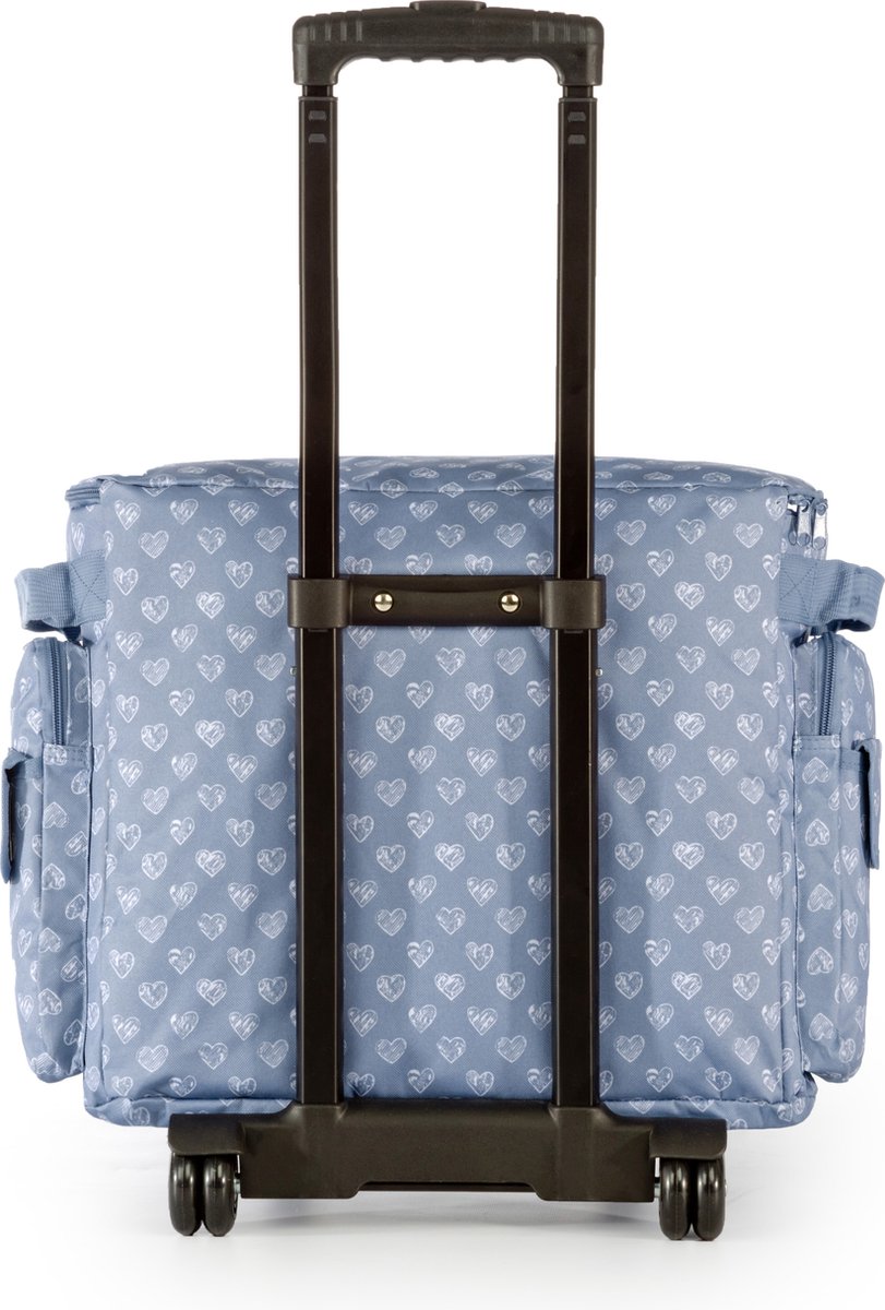 Clarie Naaimachinetrolley Hartjes/blauw/wit - Zwart