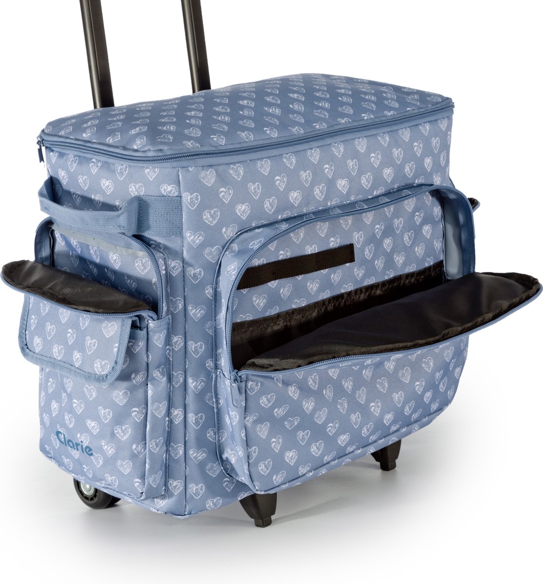 Clarie Naaimachinetrolley Hartjes/blauw/wit - Zwart