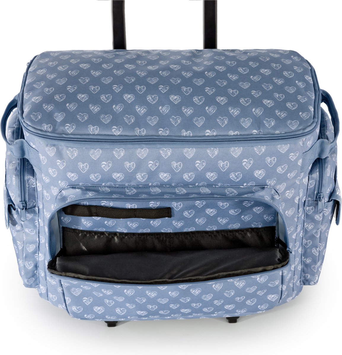 Clarie Naaimachinetrolley Hartjes/blauw/wit - Zwart