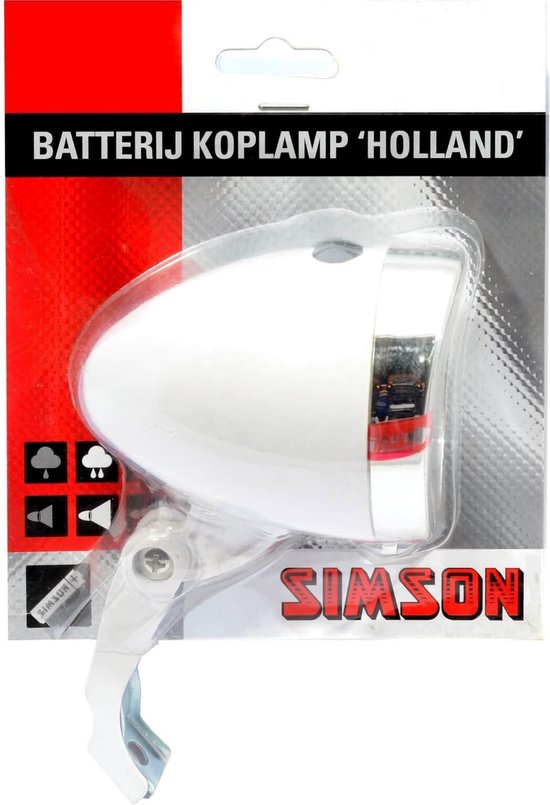 Simson koplamp Holland led batterij voorvork - Wit