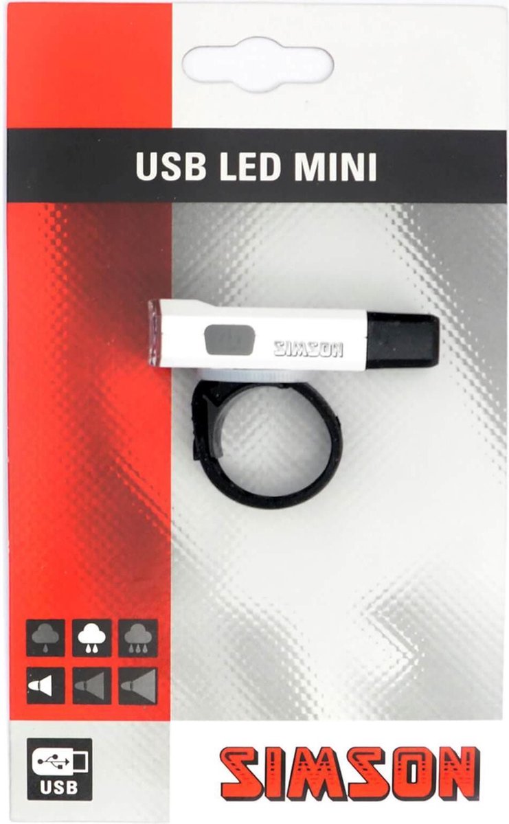 Simson mini koplamp USB led - Wit