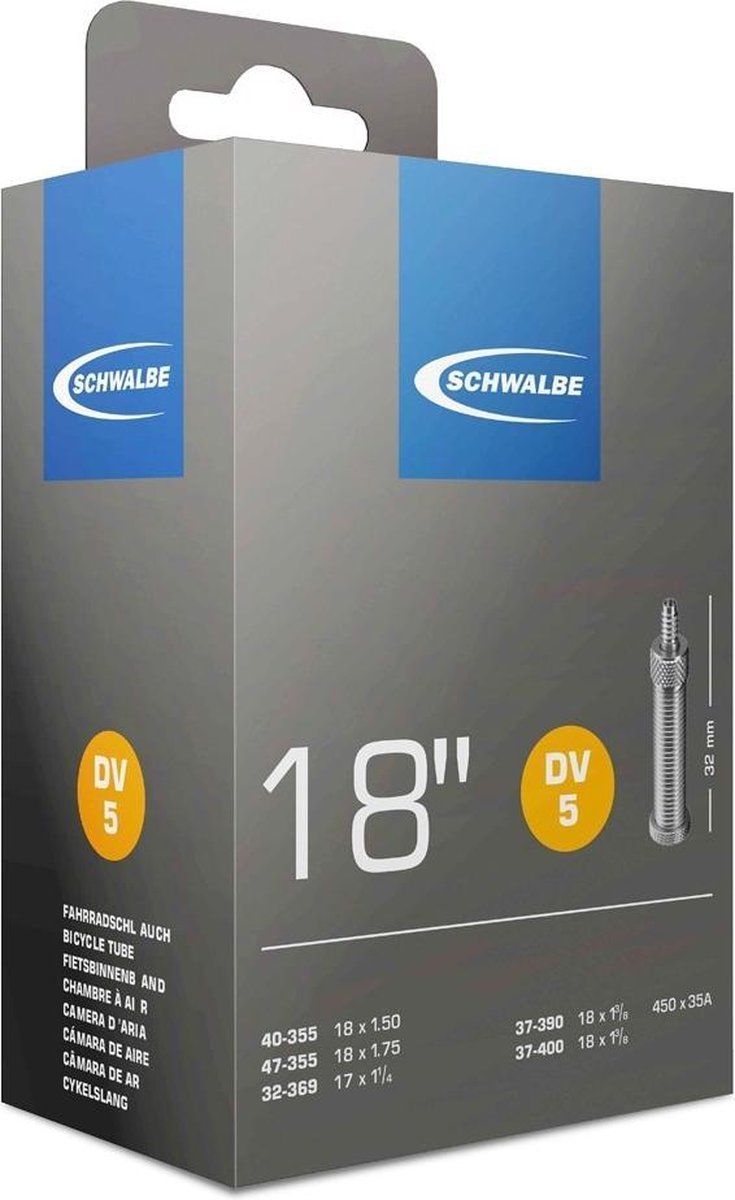 Schwalbe binnenband 18 x 1 1/4 / 1.75 (40/47 355/400) DV5 35 mm - Zwart