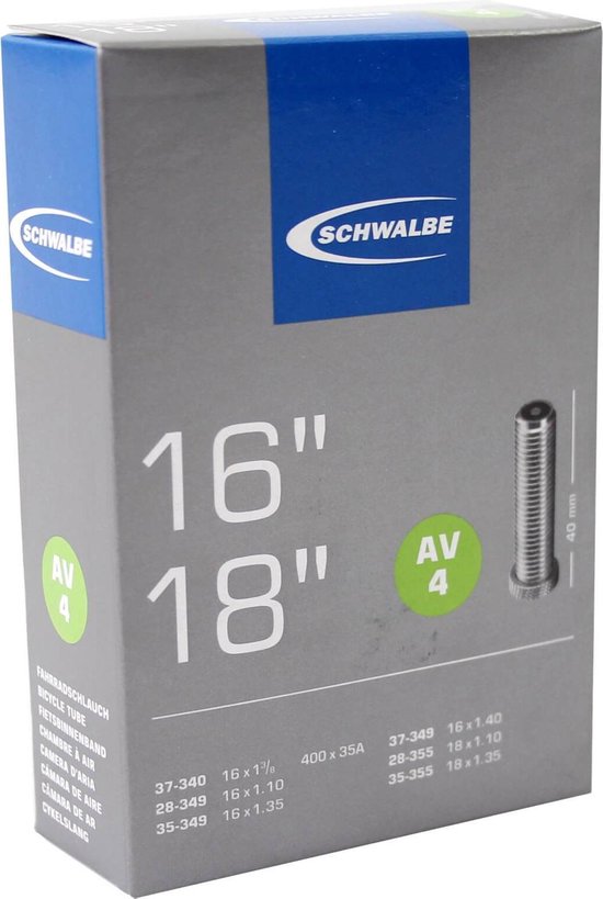 Schwalbe binnenband 16/18 inch (37 340, 28/37 349, 28/35 355) AV 40 mm - Zwart