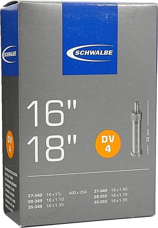 Schwalbe Binnenband 16/18 inch (37 340, 28/37 349, 28/35 355) DV 32 mm - Zwart