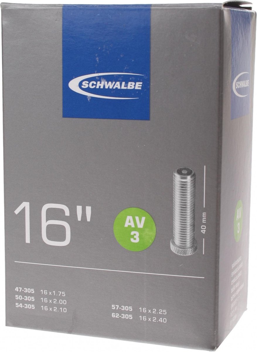 Schwalbe binnenband 16 inch (47/62 305) AV 40 mm - Zwart