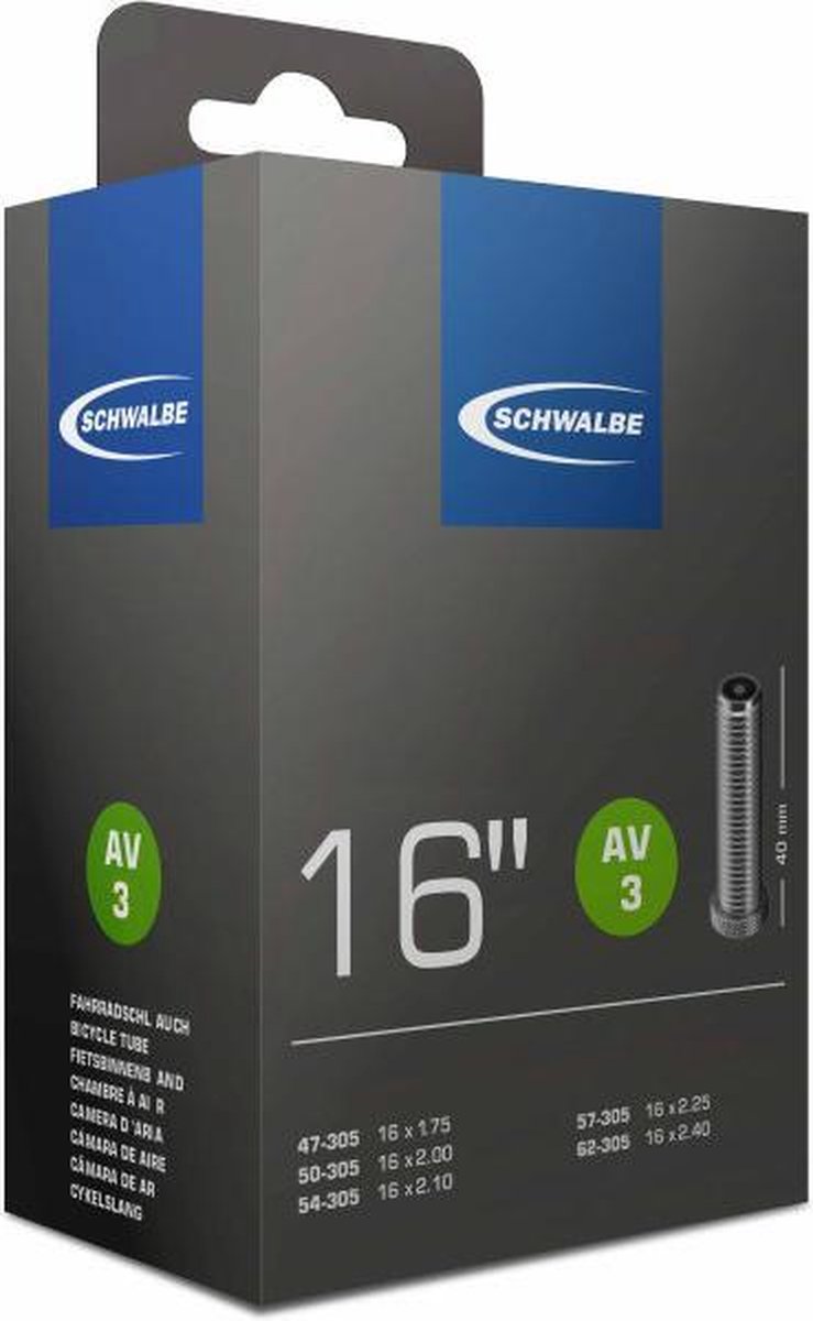 Schwalbe binnenband 16 inch (47/62 305) AV 40 mm - Zwart