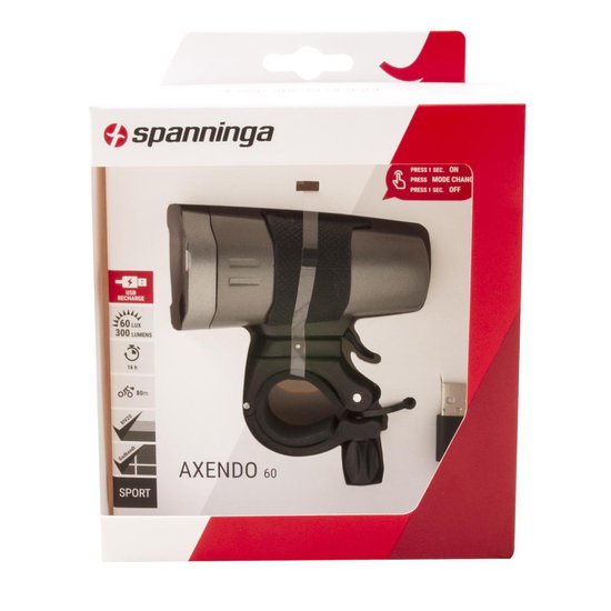 Spanninga koplamp Axendo 60 Lux USB oplaadbaar 80 mm antraciet - Grijs