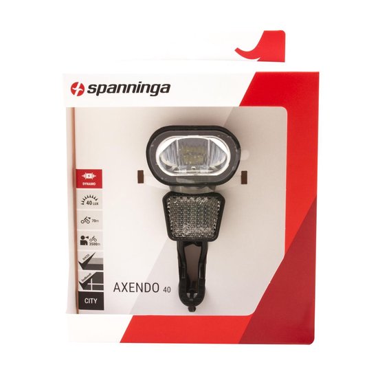 Spanninga koplamp Axendo XDO led 40 Lux 50 mm dynamo - Zwart