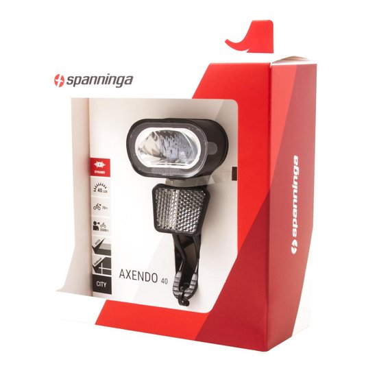 Spanninga koplamp Axendo XDO led 40 Lux 50 mm dynamo - Zwart