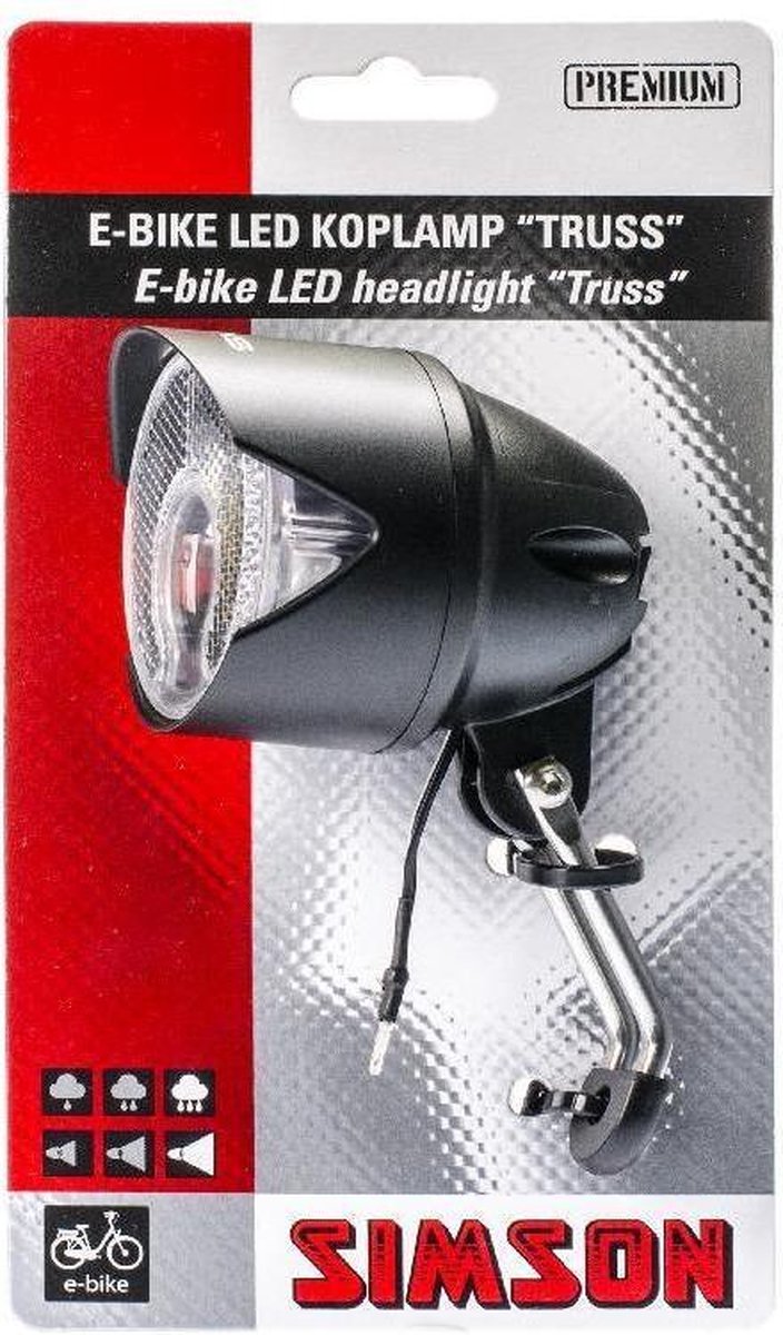 Simson koplamp Truss E bike voorvork - Zwart