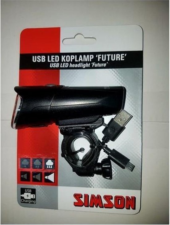 Simson koplamp Future USB led oplaadbaar - Zwart