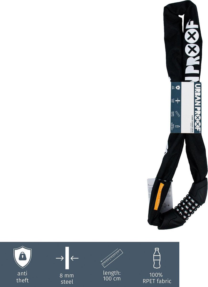 URBAN PROOF kettingslot 100 cm 8 mm staal/polyester - Zwart