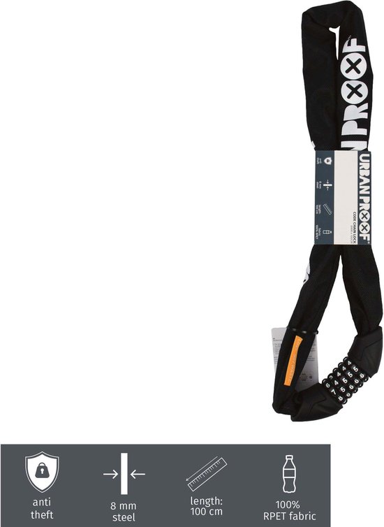 URBAN PROOF kettingslot 100 cm 8 mm staal/polyester - Zwart