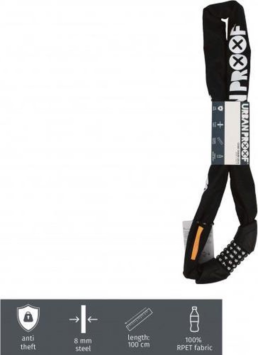 URBAN PROOF kettingslot 100 cm 8 mm staal/polyester - Zwart