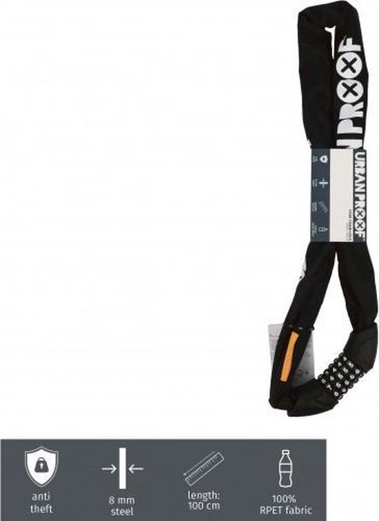 URBAN PROOF kettingslot 100 cm 8 mm staal/polyester - Zwart