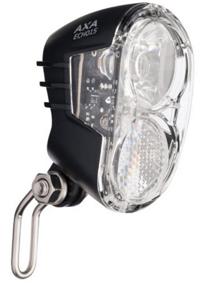 AXA koplamp Echo 15 lux led naafdynamo/fietsaccu voorvork - Zwart