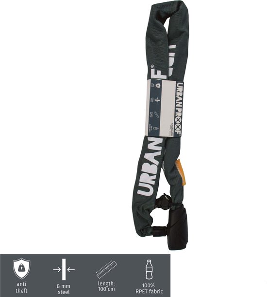 URBAN PROOF kettingslot 100 cm 8 mm staal/polyester 3 delig - Groen