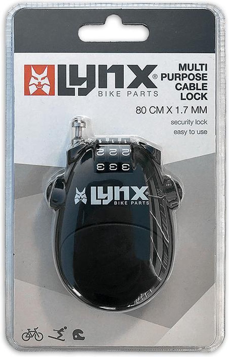 Lynx kabelslot cijfercombinatie staal 8000 mm - Zwart