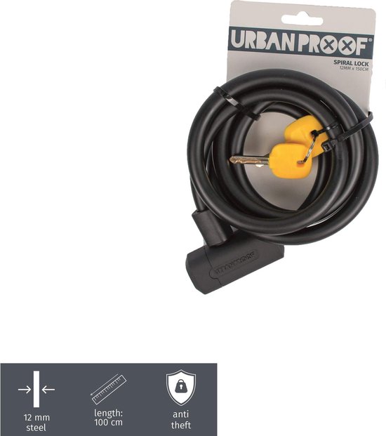 URBAN PROOF kabelslot 150 cm staal/PVC - Zwart
