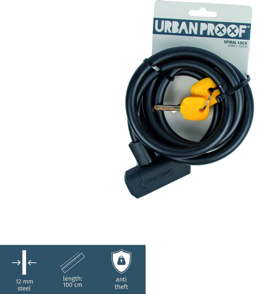 URBAN PROOF kabelslot 150 cm staal/PVC - Zwart