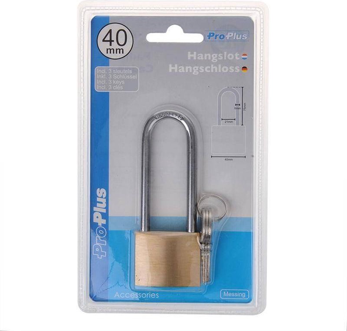 PROPLUS hangslot 40 mm met lange beugel 75 mm - Goud