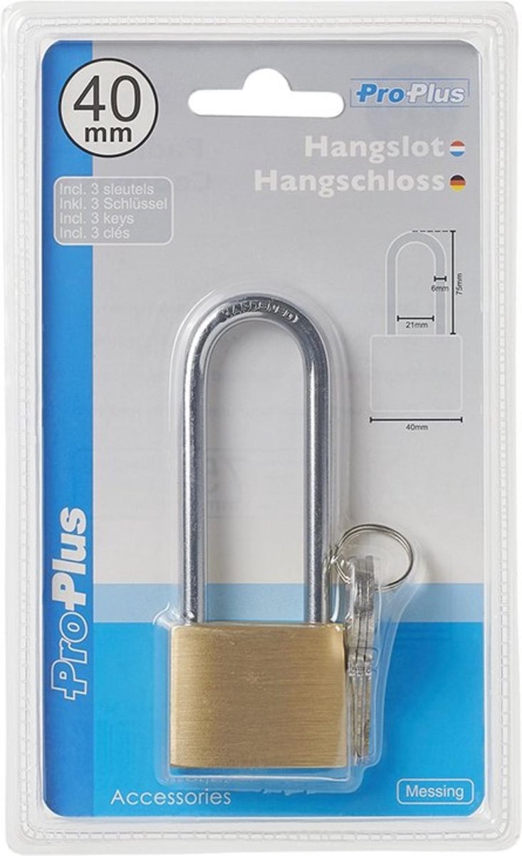 PROPLUS hangslot 40 mm met lange beugel 75 mm - Goud