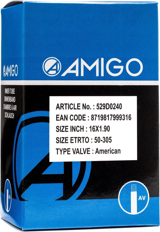 Amigo Binnenband 16 x 1.90 (50 305) AV 48 mm - Zwart
