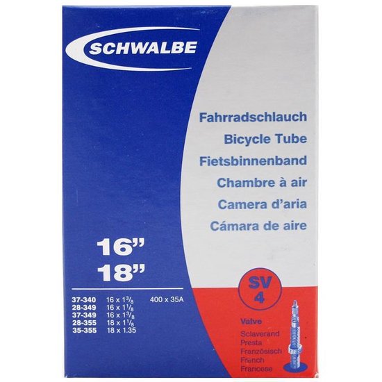 Schwalbe binnenband SV4 16/18 inch (37 340/35 355) FV 40 mm - Zwart