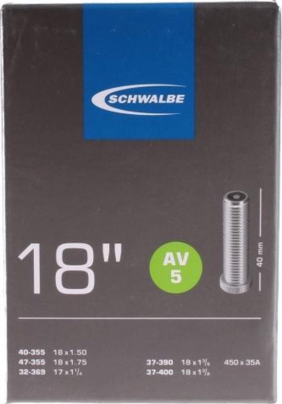 Schwalbe binnenband AV5 18 inch (40/47 355) AV 40 mm - Zwart