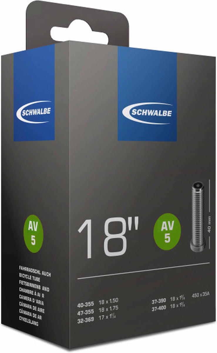 Schwalbe binnenband AV5 18 inch (40/47 355) AV 40 mm - Zwart