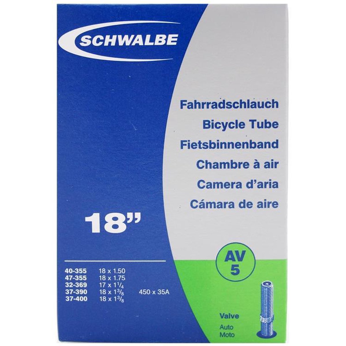 Schwalbe binnenband AV5 18 inch (40/47 355) AV 40 mm - Zwart