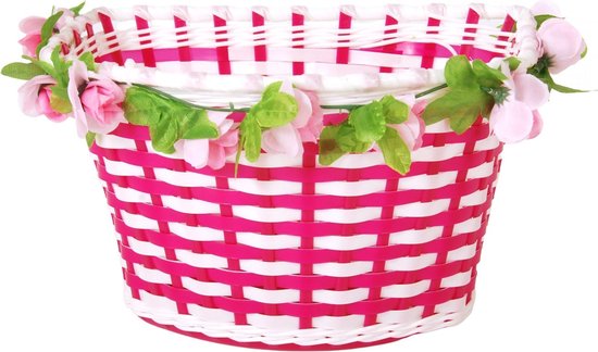Volare fietsmand bloemen meisjes 6 liter fuchsia/wit - Roze