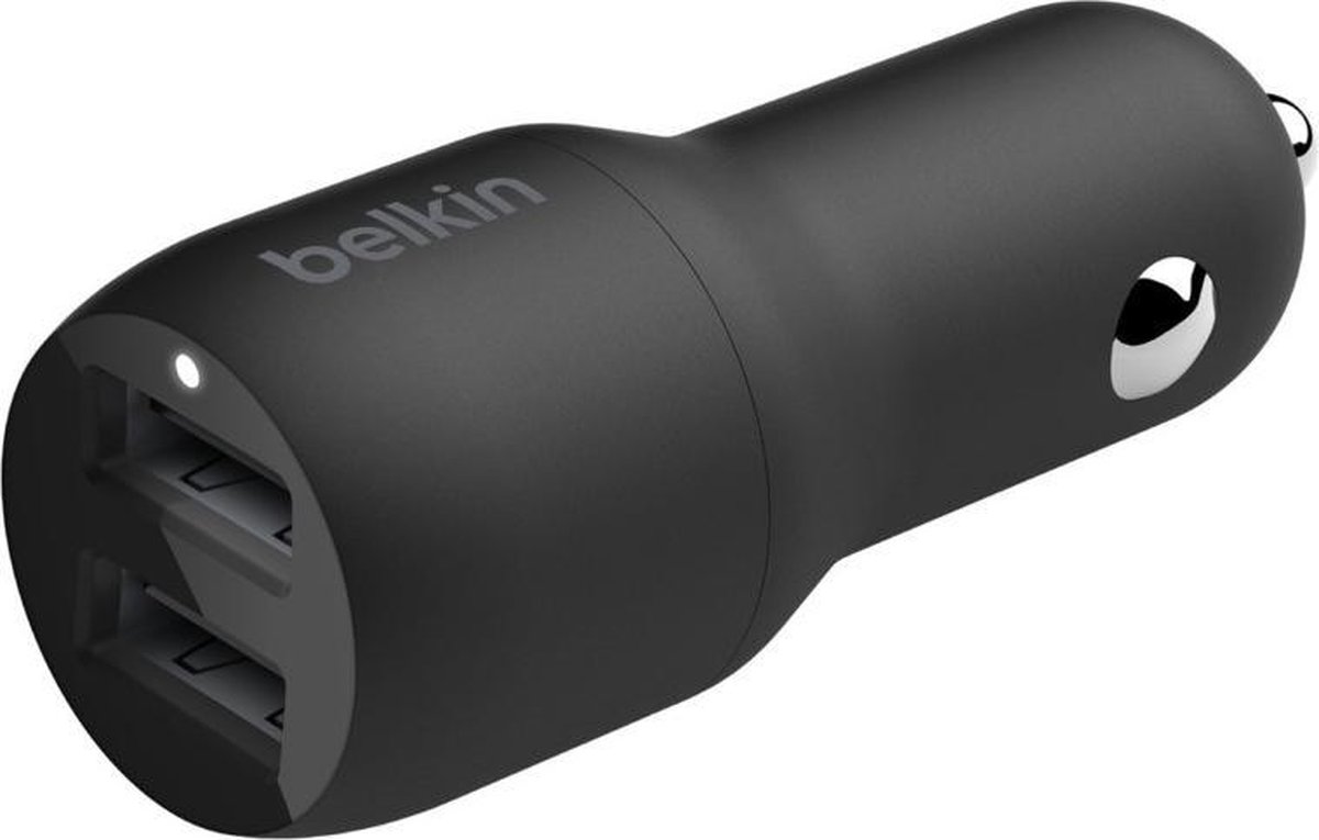 Belkin Dual USB-A Car Charger 24 Watt met PVC USB-A-naar-USB-C-kabel 1 Meter - Zwart