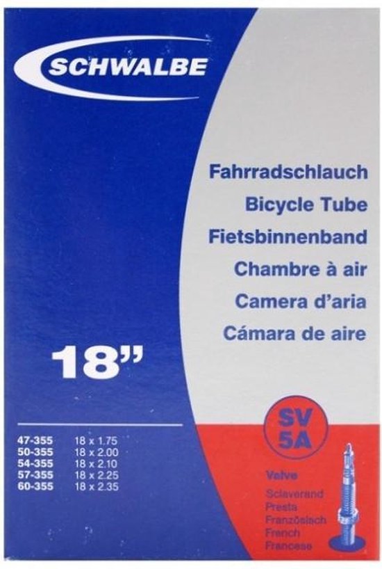 Schwalbe Binnenband SV5A 18 x 1.75 2.35 (47/60 355) FV 40 mm - Zwart