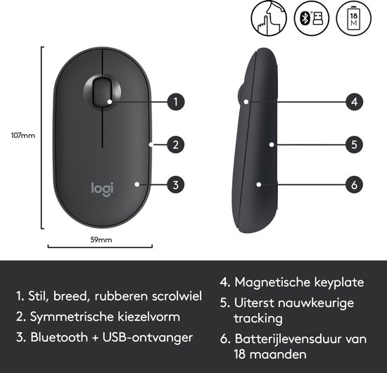 Logitech Pebble M350 Draadloze muis - Graphite - Zwart