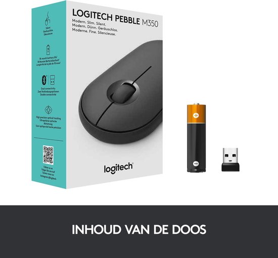 Logitech Pebble M350 Draadloze muis - Graphite - Zwart