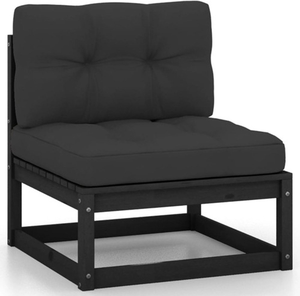 vidaXL 2-delige Loungeset met kussens massief grenenhout - Zwart