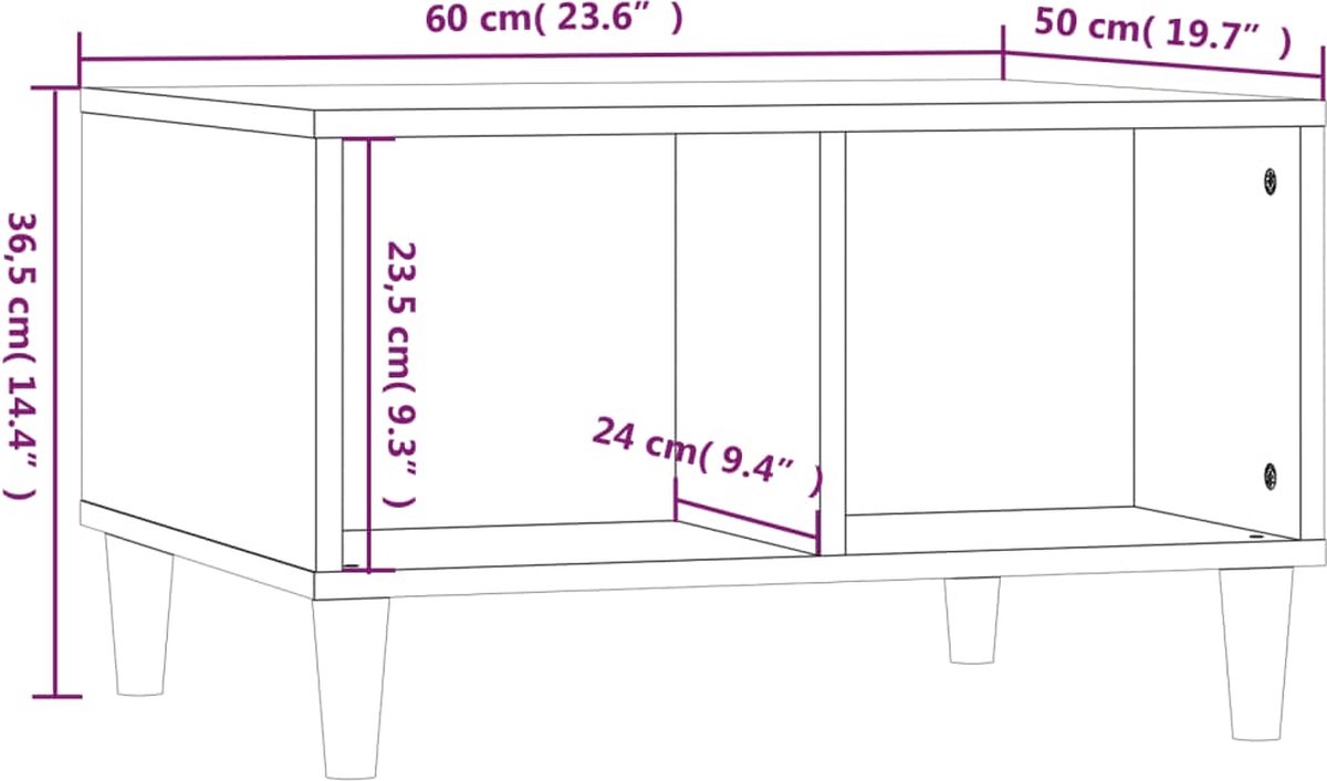 Vidaxl Salontafel 60x50x36,5 Cm Bewerkt Hout Gerookt Eikenkleurig - Bruin