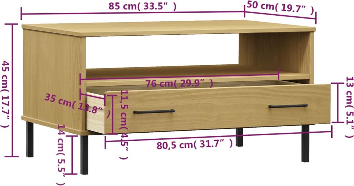 Vidaxl Salontafel Met Metalen Poten Oslo 85x50x45 Cm Hout - Bruin